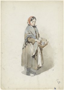 Stående kvinne med hodeskjerf og kurv av Anton Mauve
