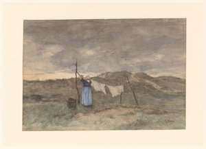 Kvinne ved en klessnor i sanddynene av Anton Mauve