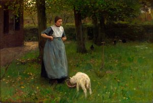 Kvinne fra Laren med lam av Anton Mauve