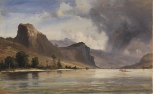 Kystlandskap med fjell. En storm under brygging