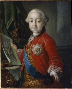 Portrett av storhertug Pavel Petrovich Romanov (1754-1801), som barn. (Portrett av storhertug Pavel Petrovich som barn). Keiser av Russland fra 1796 til 1801. Maleri av Anton Pavlovich Losenko (1737-1773), olje på lerret