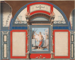 Veggmaleri av et romersk hus på eiendommen til Villa Negroni i Roma, Venus med eroter. 1778