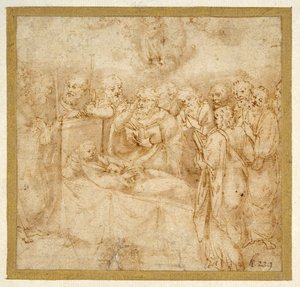 The Dormition of the Virgin (penn og brunt blekk med brun vask på hvitt papir) av Antonello Gaggini