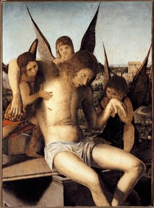 Pieta med tre engler Den døde Kristus støttet av tre engler på graven hans Maleri av Antonello di Antonio dit Antonello da Messina (1430-1479) 1475 Dim 145* 85 cm Venezia Museo Correr