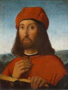 Portrett av en mann med rød beret og bok av Antonello de Saliba