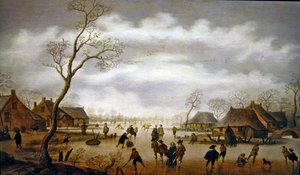 Eine Winterszene mit Schlittschuhläufern von Antoni  Verstralen