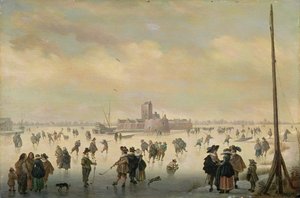 Skøytescene (olje på panel) av Antoni (1594 1641) Verstralen