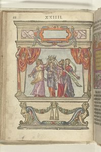 Stadium der personifikasjonene av herlighet, majestet, raushet, storhet og beskjedenhet sammen holder en krone, 1578