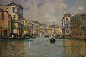 Riva degli Schiavoni, Venezia (olje på tre) av Antonia Maria de Reyna Manescau