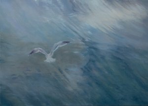 Måken flyr bort, 2012 (olje på lerret) av Antonia Myatt