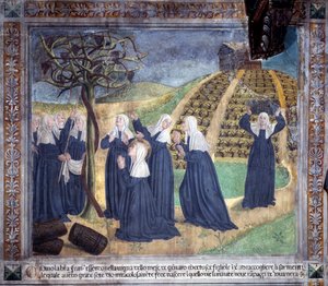 Livet til Saint Francoise Romaine: helgenen som vedlikeholder vingården med søstrene får druer til å dukke opp i januar (Fresco
