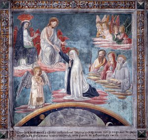 Livet til St. Francesca Romana : Under en ekstase tar den guddommelige forløser Francesca ved høyre hånd (Fresco