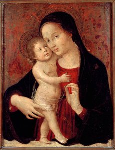 Jomfru og barnemaleri på tre av Antonio Aquili dit Antoniazzo Romano (aktiv rundt 1461-1508) Søn. 46x37 gener, Galleria di Palazzo Bianco av Antoniazzo Romano
