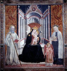 Jomfru mellom St. Benedict og St. Francesca Romana (Fresco av Antoniazzo Romano