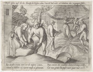 Tresking av kornet Dyrking av korn (serietittel) av Antonie Wierix (II) (possibly)