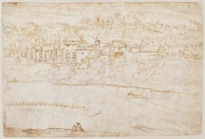 Utsikt over Janiculum Hill sett fra Tiberen (recto) av Antonie van den Wyngaerde