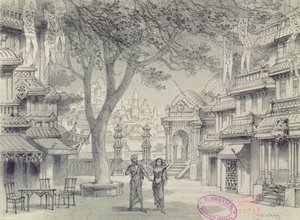 Scenografi for akt II av operaen Lakme, av Leo Delibes (1836–91)