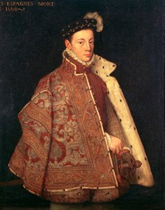 Portrett av Don Carlos, prinsen av Asturias (olje på lerret) av Antonio (studio of) (attr. to) Moro