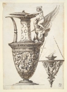 Design for en forseggjort kanne og lysekrone av Antonio Basoli