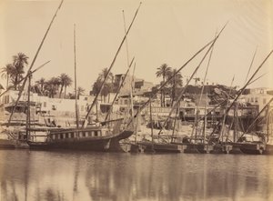 Utsikt over Aswan - langs Nilen, ca. 1870-1880-årene. av Antonio Beato
