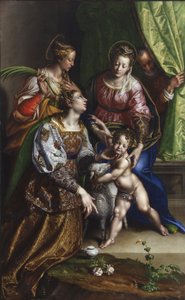 Madonna og barn med St. Joseph, St. Catherine og St. Agnes, ca. 1570 (olje på lerret)