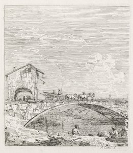 Visninger: En vogn som passerer over en bro av Antonio Canaletto