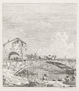 Visninger: En vogn som passerer over en bro, 1735-1746. av Giovanni Antonio Canal