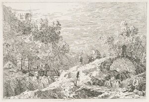 Utsikt: Fjelllandskap med fem broer, 1735-1746. av Giovanni Antonio Canal