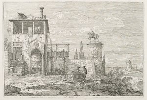Utsikt: Ryttermonumentet av Antonio Canaletto
