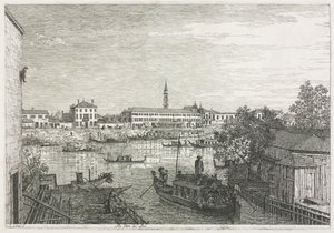 Utsikt: Havnen i Dolo, 1735-1746. av Giovanni Antonio Canal