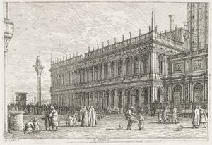 Visninger: Biblioteket, Venezia, 1735-1746. av Giovanni Antonio Canal