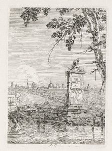 Visninger: Det lille monumentet under et tre av Antonio Canaletto