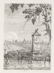 Visninger: Det lille monumentet under et tre, 1735-1746. av Giovanni Antonio Canal
