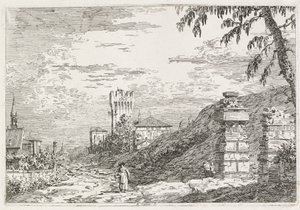 Visninger: To ødelagte søyler, 1735-1746. av Giovanni Antonio Canal