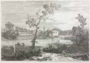 Utsikt: Utsikt over Burano, en by på en øy i den venetianske lagunen, 1735-1746. av Giovanni Antonio Canal