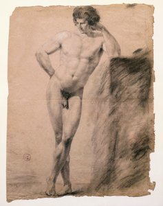 Studie av naken mann lener seg på sokkel av Antonio Canova (1757-1822), tegning av Antonio Canova