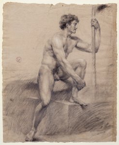 Studie av mannlig naken sittende på podiet, Antonio Canova (1757-1822), tegning av Antonio Canova