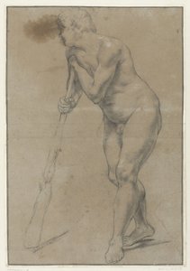 Studie av en naken mann som lener seg på en kølle av Antonio Carracci