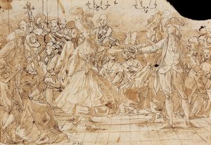 ""Minuet"" - Verk av Antonio Casanovas Torrents (1752-1796) Menuettpenn, brunt indisk blekk på papir ca. 1780 National Art Museum of Catalonia, Barcelona 20,9x30 av Antonio Casanovas i Torrents