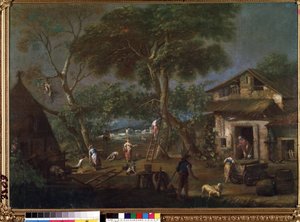""Landskap i Italia"" (italiensk landskap) Et gårdshus på den italienske landsbygda. Maleri av Antonio Diziani (1737-1797) Mikalojus Konstantinas Ciurlionis kunstmuseum, Kaunas, Litauen