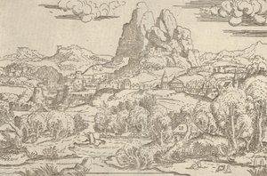 Landskap fra Venus Pushing Cupid-ramme, 1540-45. av Antonio Fantuzzi