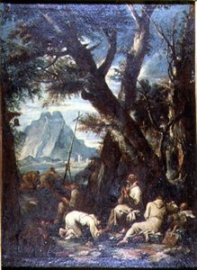 Landsbygd med eremitter, ca. 1700-10 (olje på lerret) av Antonio Francesco Peruzzini