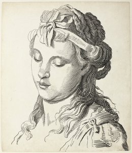 Kvinnehode med sløyfe i håret Fire hoder (serietittel) av Antonio Giuseppe Barbazza