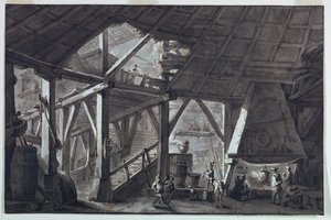 Scenedesign, interiør i ødelagt gårdsbygning