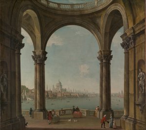 Capriccio med St. Pauls og Old London Bridge. av Antonio Joli