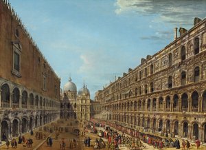 Prosesjon i gårdsplassen til hertugpalasset, Venezia, 1742 eller senere. av Antonio Joli
