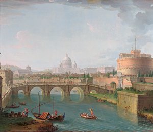 Utsikt over Tiberen, ca. 1700-77 (olje på lerret)