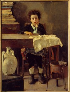 Den lille skolegutten eller fattige skolegutten Maleri av Antonio Mancini (1852-1930) 1800-tallets søn. 1,3x0,97 m Paris, Musee d