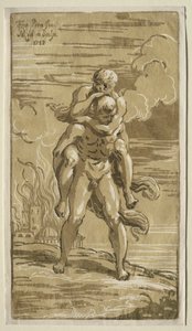Eneas bærer Anchises, hans far, fra brenningen av Troja av Antonio Maria I Zanetti