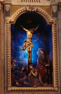 Crucifixion, av Anton Maria Maragliano (1664-1739), Crucifix kapell, Shrine of Our Lady of Acquasanta, Acquasanta, Genova, Liguria, Italia av Antonio Maria Maragliano